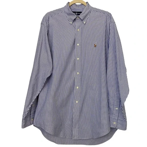 Ralph Lauren Mens Classic Fit Striped Button Down Shirt Long Sleeve Polo Pony 16 - Picture 2 of 11